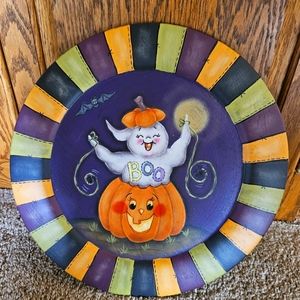 Ghost in pumpkin wooden sign